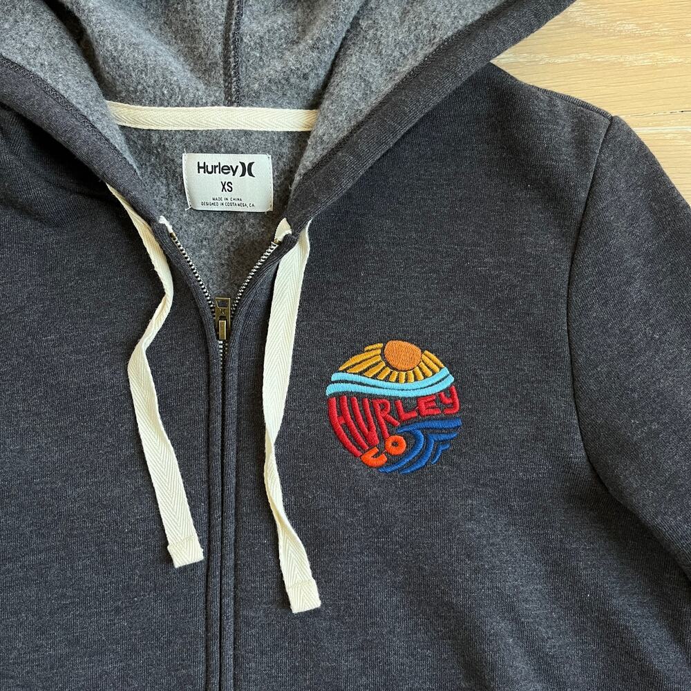 Hurley Full Zip Fleece Hooded Jacket - Size XS Unisex Black/Gray NEW - Picture 3 of 3